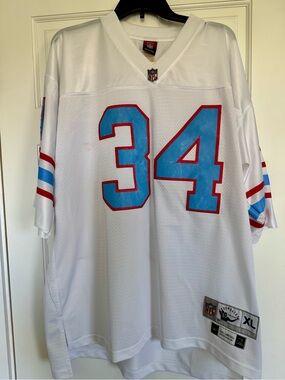 Earl Campbell #34 Reebok White NFL Jersey with Light Blue and Red